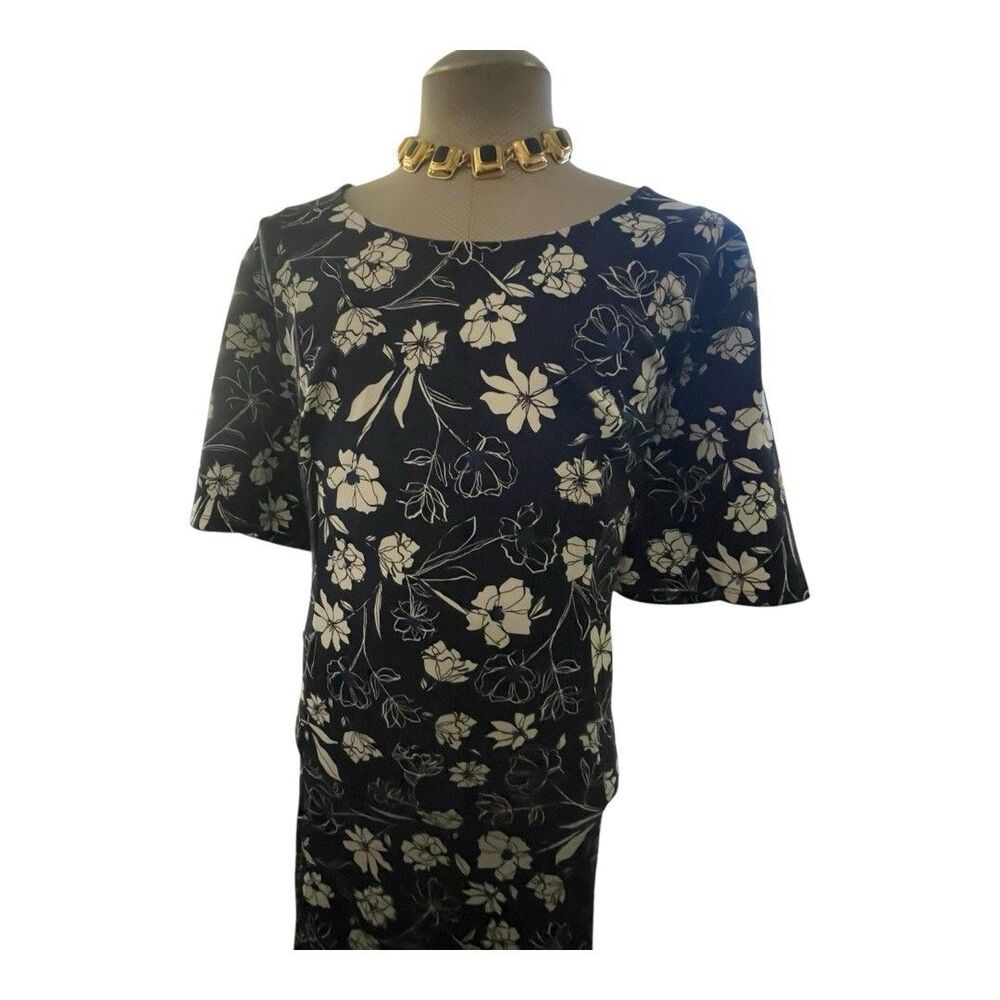 Jessica London Dress Womens 26W Plus Blue Floral Sleeveless A-Line Career Casual